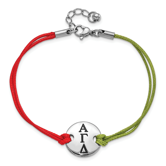 Alpha Gamma Delta Sorority Circle Disc Red and Green with 1in ext Bracelet - Picture 3 of 4